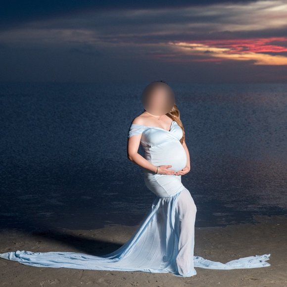 Baby Blue Maternity Off Shoulder Dramatic Train Dress baby shower or photoshoot - Picture 2 of 3